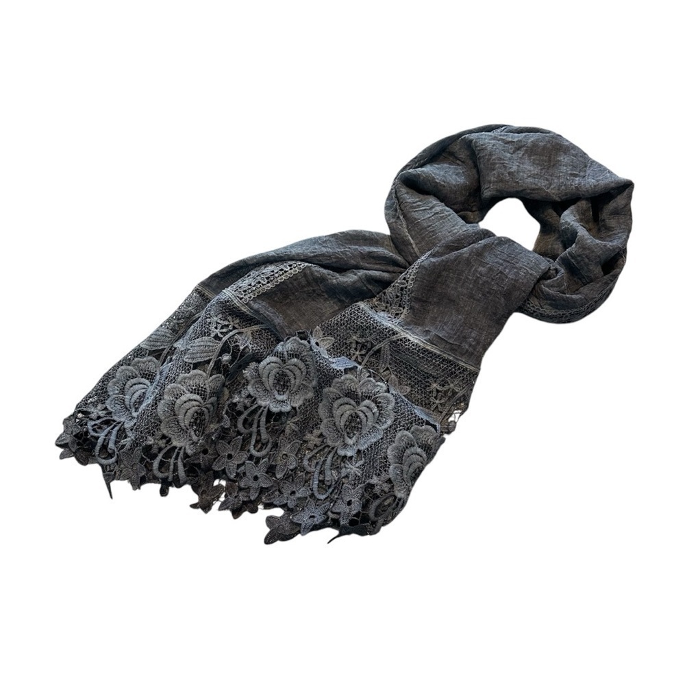 Large Rectangle Scarf or Wrap Elegant Blue Lace Trimmed Dainty Size 80” x 27”